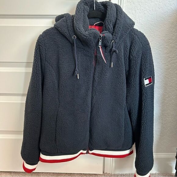 Tommy Hilfiger Zipper Front Hooded Fuzzy Jacket - Picture 1 of 8